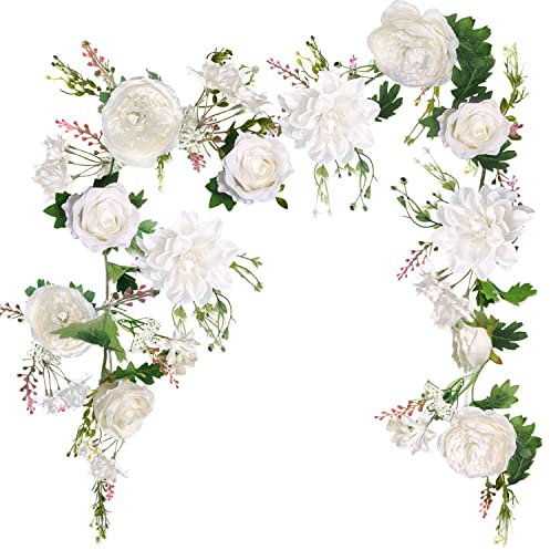 Pfingstrosen Girlande, Deko Blumen Künstlich, Kunstblumen Girlande, Tischstange Dekostange, Blumen Girlanden, Blumengirlande für Tür, Hochzeit, Party, Wand, Heimdekoration (Elfenbein)