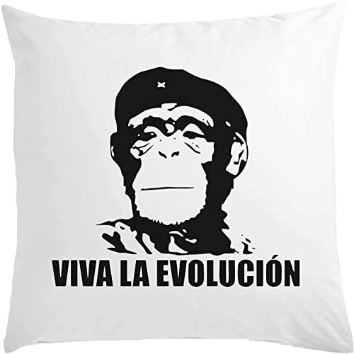 Viva La Evolucion Kissen mit Schimpansen-Kunst, Weiß, 40 x 40 cm, mit Füllstoff, Einheitsgröße, Weiß