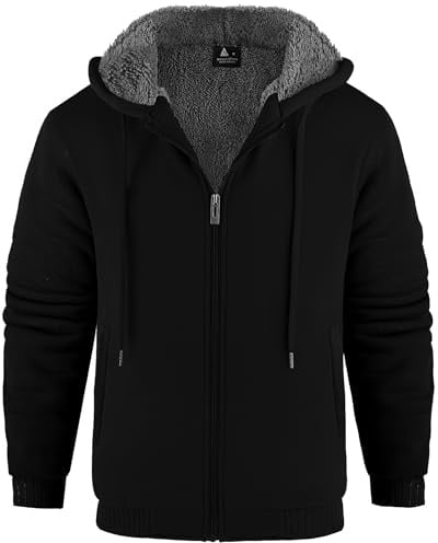 JACKETOWN Herren Kapuzenpullover Sweatshirt Reißverschluss Sweatjacke Gefüttert Hoodie Warm Fleece Winterjacke Teddyfutter Fleecejacke mit Kapuze