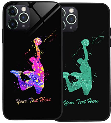 Personalised Case for iPhone 11 Pro, Slim Anti Scratch Glass panel with shockproof TPU Rims | Glow in the Dark Case | Custom Phone Case-Basketball-2