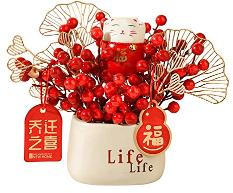 Duiaynke Künstliche Beerenzweige Blumen Bonsai Klassisch Rot Neujahr Blumenstrauß Ornamente Schlafzimmer Büro Heimdekoration
