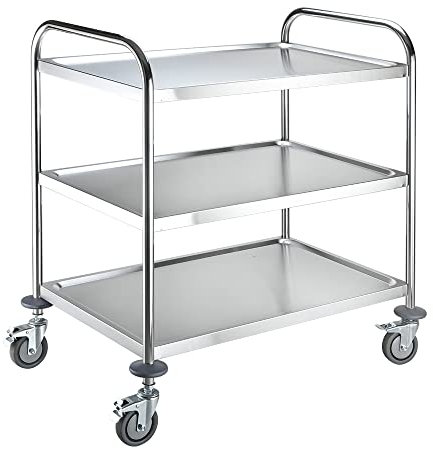 BLV servierwagen Edelstahl mit Rollen，küchenwagen Edelstahl Küchen rollenwagen für Hotels, Krankenhäuser, Schulen (3 böden)