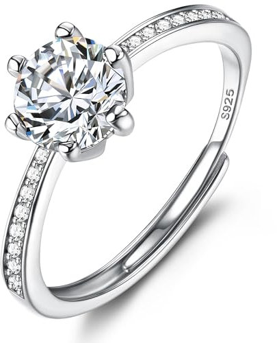 JeweBella Bague Femme en Argent 925 Bague Argent Femme Réglable Bague Zircone Cubique Bague Fiançailles Femme Bague Promise pour Mariage Alliance Bijoux Femme