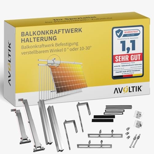 Avoltik Balkonkraftwerk Halterung Balkon ECKIG für alle Solarpanel-Größen I Solarmodul Halterung aus robustem Aluminium für ECKIGE Geländer I Balkonkraftwerk Befestigung Winkel 0 °oder 10-30° neigbar