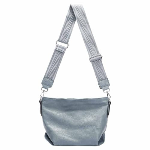 ITALYSHOP24 Damen Tasche Shopper Hobo Bags Crossbody Schultertasche Umhängetasche Handtasche Gürteltasche Crossover Kunst Leder Jeansblau