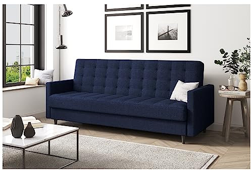 MEBLINI Sofa mit Schlaffunktion - Schlafcouch Ausziehbar - Schlafsofa mit Bettkasten - Sofabett - Couch mit Schlaffunktion - Klappsofa - Andres 1-218x87x93cm - Blau Webstoff