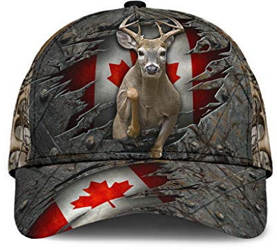 501 Angeln Hüte Jagd Kanada Camo Stolzer Kanadischer Hirschbock Geschenkidee 3D Gedruckt Grau Unisex Baseballkappe Leicht Abwaschbar Vintage Baseballmütze Für Wander Sport