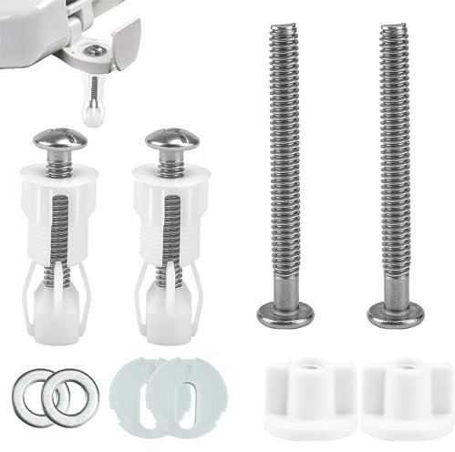 Corsehild 2 Pairs Toilet Seats Screws and Bolts, Seat Fittings Universal Toilet Hinges Expanding Rubber Top Nuts Screws WC Hinge Blind Hole for Covers Replacement, Silver