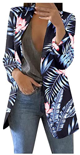 Italienische Mode Damen Festliche Kleidung Damen Blazer Damen Elegant Strickpullover Damen Lang Jacke Kariert Damen Mantel Damen Strickjacke GefüTtert Damen Damen Mantel Schwarz (Dark Blue, L)