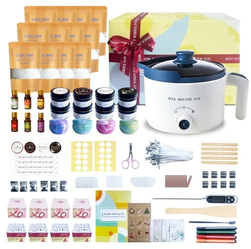 Ksedcon Complete Candle Making Kit with Wax Melter, 12 Packs Soy Wax for Candle Making, DIY Wax Welts Kit for Adult Candle Maker Kit to Make Scented Candles