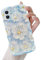 QLTYPRI Compatible with iPhone 12 Case, Oil Painting Floral Flower Pattern Design for Girls Women, Cute Curly Wave Frame Slim Soft Silicone TPU Bumper Shockproof Phone Cover for iPhone 12 - Blue