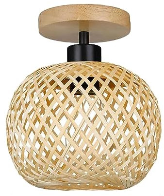 Lampe de Bureau en Bambou Lumière en Bambou sans Ampoule Rétro Couloir Entrée Salon Luminaire Suspendu Plafonnier en Bambou Suspension