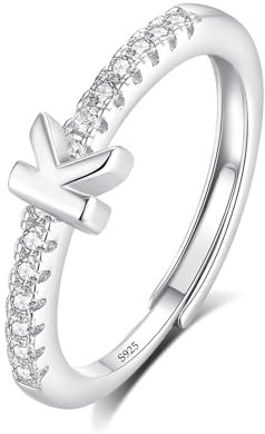 INFUSEU Ring Mit Buchstaben, 925 Sterling Silber Verstellbare K Ringe Großbuchstaben Initiale Alphabet Schmuck Personalisierter Geburtstag Brautjungfern Geschenke für Frauen Mädchen Damen