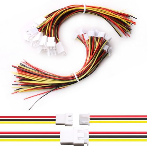 VISSQH 20 Paires JST 2.54 XH 3 Pin Connecteur Mâle et Femelle,JST Connecteur avec Câble Électrique 150mm 26AWG,Micro JST Connecteur Plug Prise