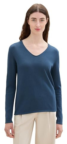 TOM TAILOR Damen Basic Strickpullover mit V-Ausschnitt, 26779 - Nighttime Blue, XXL