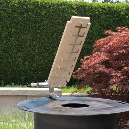 Premium XXL Flammlachsbrett für Grillplatte, Flameboard & Halterung passt an jede Grillplatte, stufenlose Neigungsanpassung außerhalb der Hitzezone, drehbar zum Garen aller Seiten.