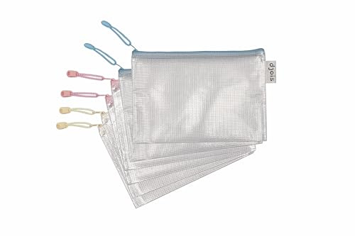 Djois, 509020 – Zip-Taschen Pastel A5, Weich-PVC, 6 Stück, Sortiert | Verstärktes PVC, Metallreißverschluss, Transparent, für Dokumente, Zubehör, Reise, Büro und Schule