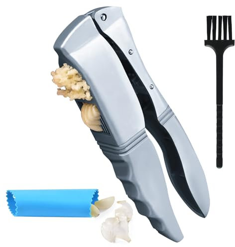 TAIHOBO 2 In 1 Metall Knoblauchpresse Spülmaschinenfest, Rutschfeste Garlic Press, Knoblauchschneider aus Zinklegierung, Garlic Crusher mit Knoblauchschäler für Pürieren und Schneiden von Knoblauch