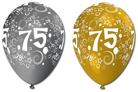 Latex-Luftballons 75 Geburtstag, ca. 30 cm, 10 Stück, silber gold