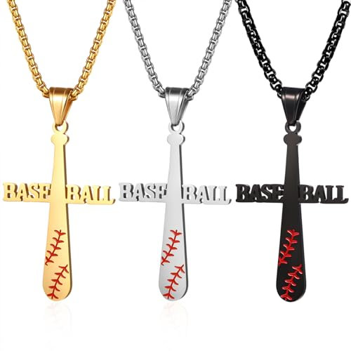 JewelryWe Kreuz Baseball Kette Herren: 3 Stück Edelstahl Baseball Kreuz Anhänger Halskette mit Gravur I CAN DO All Things inspirierendes Geschenk für Jungen Trainer Kinder