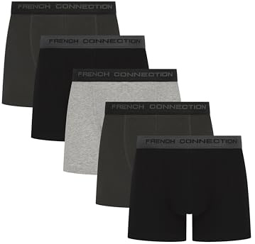 French Connection Boxers Homme – Coffret Cadeau 5 Pièces, sous-vêtements en Coton Stretch Premium, Respirants et Confortables, Multicolore, FC30, L