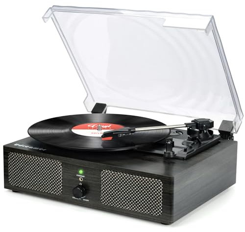 Udreamer Giradischi, Giradischi con Altoparlanti Integrati e Trasmissione a Cinghia Bluetooth, Fonografo Vintage con 3 Velocità per il Divertimento Musicale e la Decorazione Della Casa Legno Nero