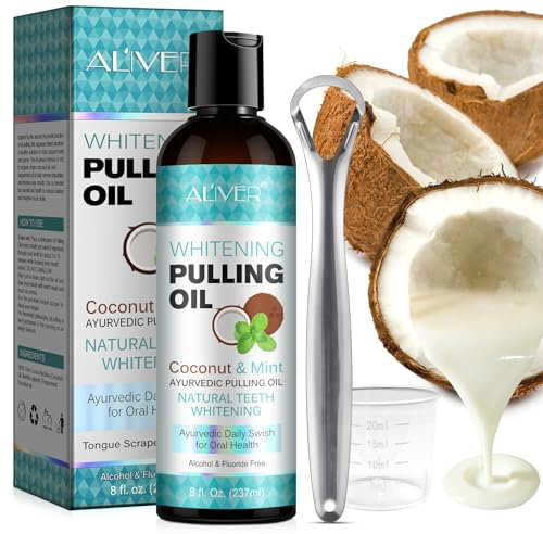 Oil Pulling,Aceite de coco enjuague bucal-Extracción de aceite blanqueador para dientes y encías, el aceite de extracción sin alcohol ayuda a limpiar los dientes con un aliento fresco