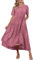 YESNO Women Dress Summer Casual Plus Size Maxi Dresses Bohemian Floral Short Sleeve Long Dress/Pockets L EJF Pink UK