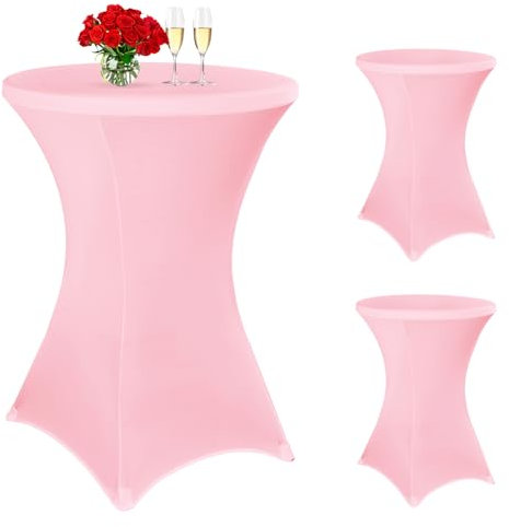 3 Stück Stehtisch Hussen 80cm,Hussen Stehtische Rosa für Ø 80-85 cm Stehtische und Bistrotische, Stretch-Tischdecke mit Fußtaschen für Hochzeit Geburtstagsfeier Bankett(80 cm, Rosa)