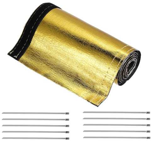 QUARKZMAN Chaleur Carénage Manchon Aluminisé Or Manchon 55mm 2,2 Pouce ID x 100cm 3,3FT Chaleur Câble Gaine pour Tuyau Fil Chaleur Protection avec Crochet&Boucle,10pcs INOX Acier Cravates