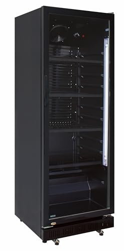 Getränkekühlschrank mit Glastür 310 L - Gewerbekühlschrank, Flaschenkühlschrank, schwarz mit LED Beleuchtung, ideal für Bierflaschen oder Dosen, Glastür mit ISO-Glas verstellbare Roste schwarz