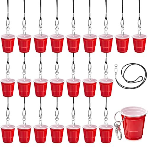 FoldTier 30 Set Shot Glass Necklaces Cups with Lanyard 2 oz Clip Wristlet Plastic Mini Shot Glasses Adult Party Favor for Wedding Birthday Fiesta Whiskey Tequila Vodka (Red)