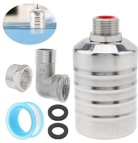 Float Valve, 304 Stainless Steel 1/2inch to 3/4inch Auto Fill Shut Off Water Float Valves Fully Automatic Water Level Control for Water Tank, Pool, Tower, Livestock Troughs