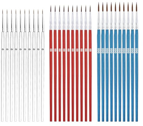 60pcs Detail Paint Brushes, 3 Sizes Miniature Fine Paintbrush #0#00#000 Tiny Liner Oil Brushes with Mini Point Tip for Watercolor Acrylic Nail Model Art Painting (White, Red, Blue)