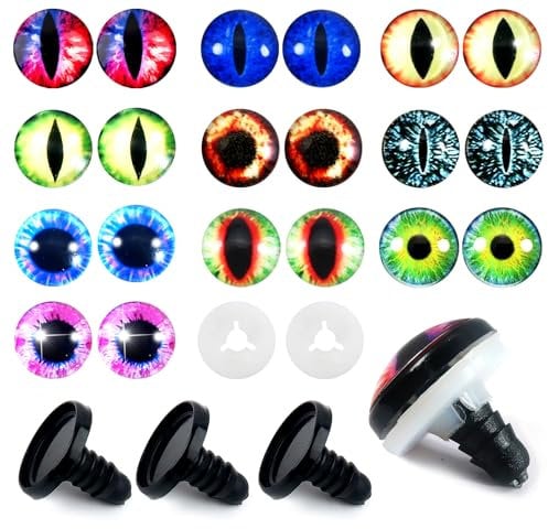 TOAOB 20pcs 20mm Safety Eyes Glow in the Dark Dragon Eyes Doll Eyes Evil Eyes with Washers for Crafting Crochet Plush Stuffed Animals Craft Eyes