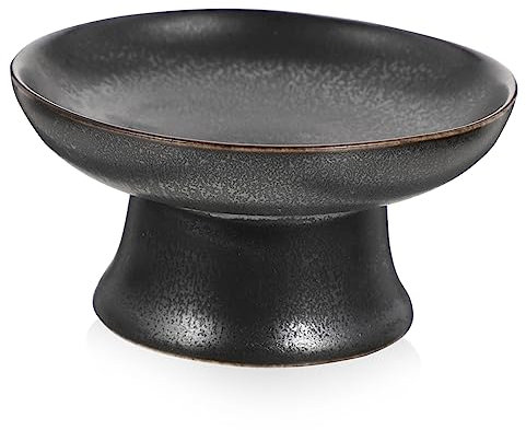 FUNOMOCYA Bandeja De Fruta Cerámica Patas Soporte Para Servir Aperitivos Elegante Diseño Color Negro ø Mediano Adecuado Para Fiestas y Eventos