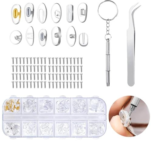 60 Paar Nasenpads Brille Silikon 12 Stile Brillen Reparaturset Nasenpads für Brillen Nasenpads Brille für Brillen Sonnenbrillen mit 80 Brillenschrauben 1 Kleiner Schraubenzieher 1 Pinzette