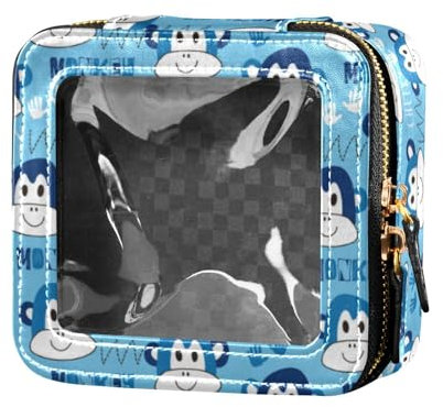 FRODOTGV Blue Monkey Kleine transparente Kosmetiktasche für Handtasche, Kosmetiktasche aus Leder, Aufbewahrungstasche für Nagellack zum Fliegen, blauer Affe, 1 Größe, Blauer Affe, One Size