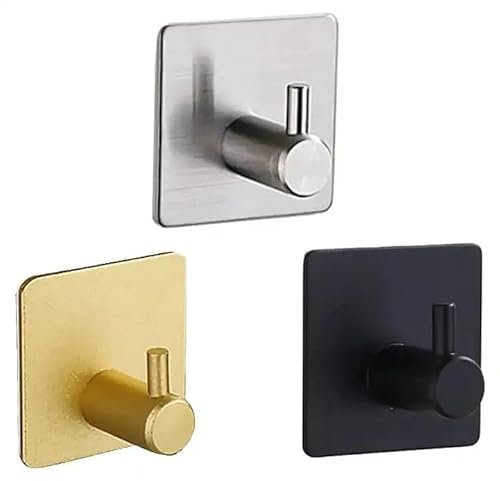 LUVVO Gancho de pared adhesivos, toallero sin taladro, gancho negro, soporte de pared, colgador toalla, colgadores adhesivos, 5 unidades