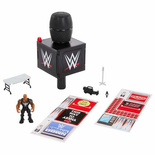 Mattel WWE Knuckle Crunchers 2-in-1 Mikrofon und Spielset | Set enthält Actionfigur und 2 Zubehörteile, Final Boss Set mit 8,25 cm The Rock, JFX07
