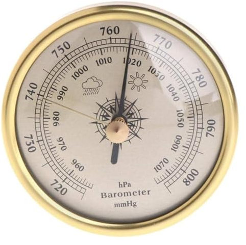 Barometer, Analoge Wetterstation, Luftwetterstation, Barometer-Hygrometer for Aufhängen an der Wand, 1070 hPa, goldfarben, rundes Zifferblatt
