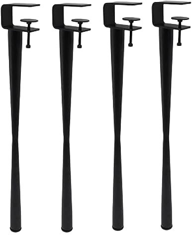 Lot de 4 pieds réglables en métal pour table basse en forme de F, sans perforation, pieds de table basse en fer noir, 45 cm de hauteur