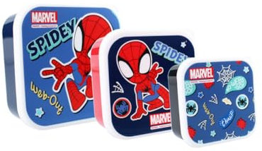 My sweety pop Spidey - Juego de 3 cajas de merienda para niños, guarderías, escuelas, vacaciones, comida (11,5 cm), color rojo y azul