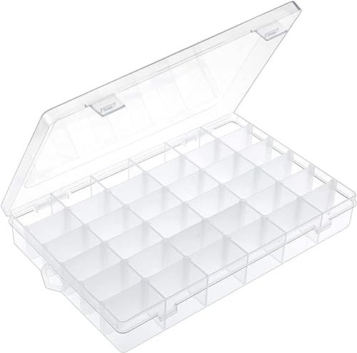 Piping Tip Organizer Box, 36 Grids Storage Container with Adjustable Dividers, Made with Clear Plastics, Compartment Container for Cake Decorating Tools, Baking Tools, Jewelry, Beads and Small Crafts