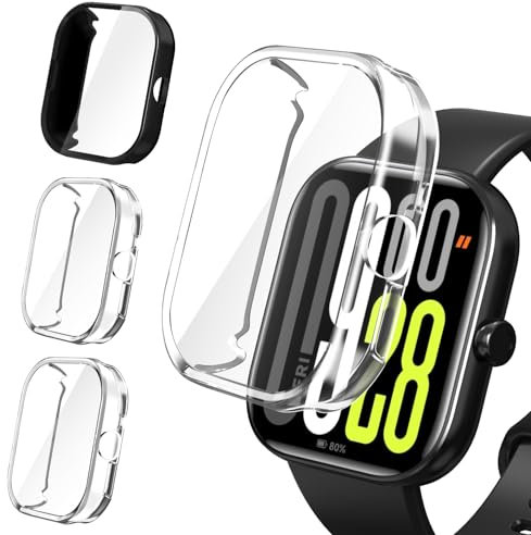 ivoler 3 Piezas Funda con Protector de Pantalla para Xiaomi Redmi Watch 5 / Xiaomi Redmi Watch 4, Protección Completa Carcasa Protectora Delgado Suave TPU Anti-Arañazos Case, 2 Transparente + 1 Negro