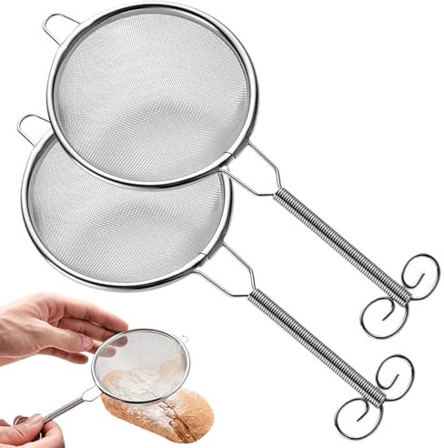 2pcs matcha tamiz, colador de matcha de acero inoxidable de 3 pulgadas, 40 filers de malla fina con mango, té té colgante fácil de usar para suelto, jugo, bebida, hierbas