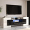 KecDuey Mueble para TV de 200 cm, Elegante Armario Bajo de Alto Brillo con Iluminación LED, Diseño Moderno, Elegante Superficie de Cristal (Negro y Blanco, 200 cm)
