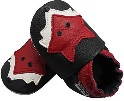 Mejale Weiche Leder Krabbelschuhe Baby Babyschuhe Lauflernschuhe Hausschuhe Baby Schuhe mit Wildledersohlen für Jungen Mädchen,19/20 EU,Schwarz