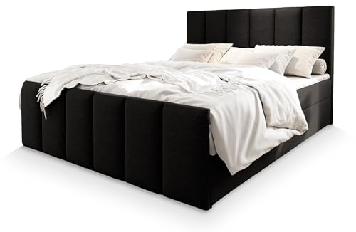 Masseno Boxspringbett LAGO 160x200 cm Komplett-Set mit Matratze und Topper, Polsterbett mit Zwei Bettkästen -Schwarz, SAWANA 14