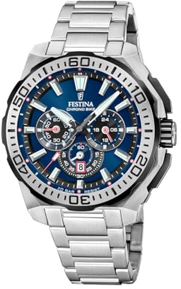Festina Herrenuhr Analog aus Edelstahl 316l Silberfarben F20724/2 | Quarzwerk, Chronograph, Kalender, Widerstandsfähiges Mineralglas